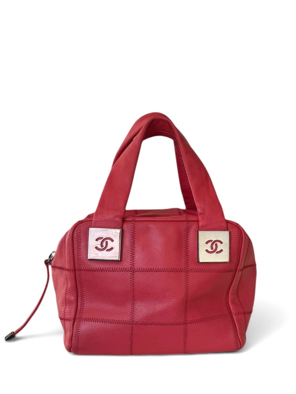 Chanel 2004 Vintage Small Square Quilt Red Leather Bowler Bag / Great Condition